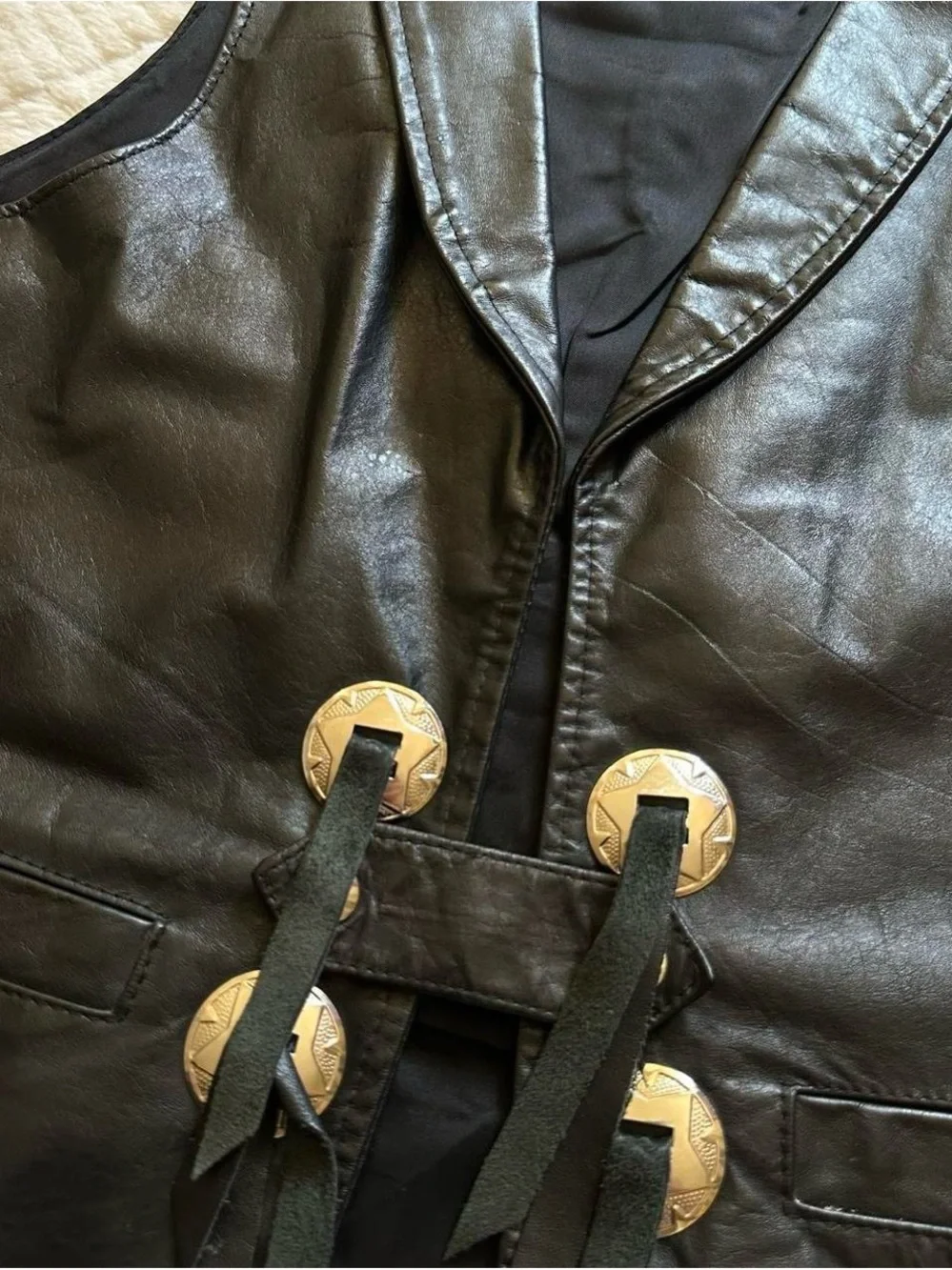 Vintage 1990s Leather Button-Front Vest in Black size 40